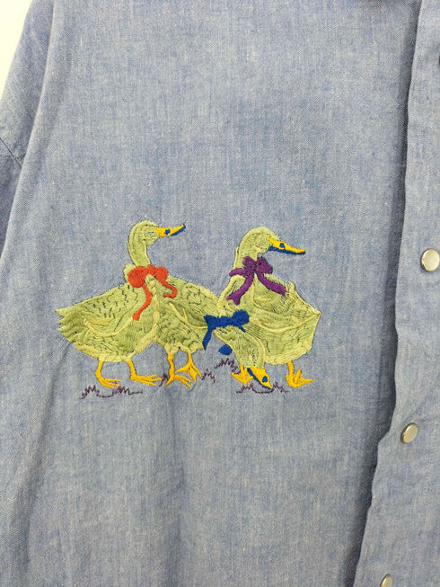 アヒル刺繍 スナップボタン シャンブレーシャツ メンズ import:L
