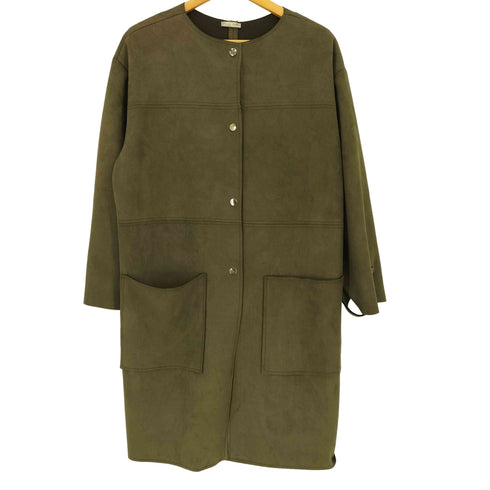 ザラ ZARA スエード調 スナップボタン ノーカラー ロングコート レディース import:L