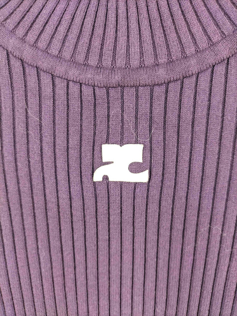 クレージュ courreges ロゴ刺繍 タートルネック リブニット レディース S