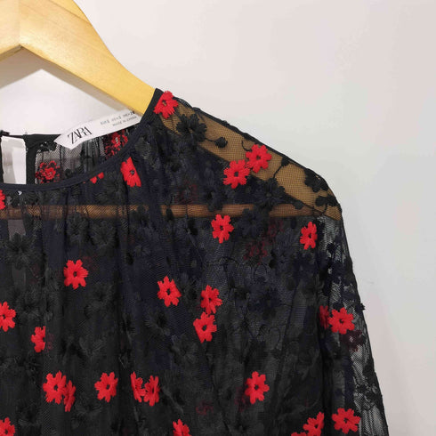 ザラ ZARA エンブロイダリー ギャザー シアー ワンピース レディース import:S