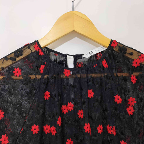 ザラ ZARA エンブロイダリー ギャザー シアー ワンピース レディース import:S