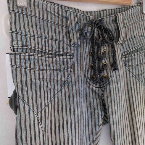 henry duarte ストライプ フロントレースアップ フレア デニムパンツ レディース 8