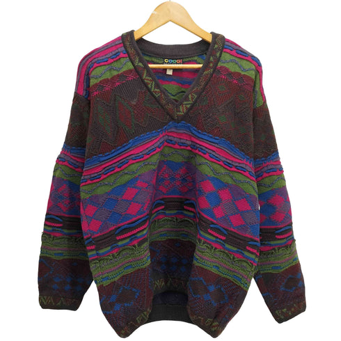 クージー COOGI オーストラリア製 総柄 Vネック 3Dニット メンズ import:M