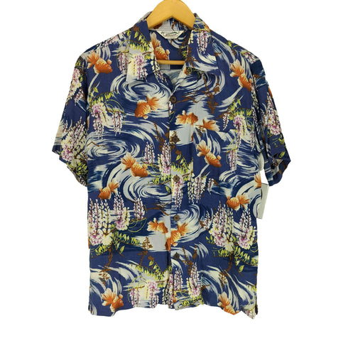 Hawaiian History Book 和柄 Japanese pattern レーヨン アロハシャツ メンズ M