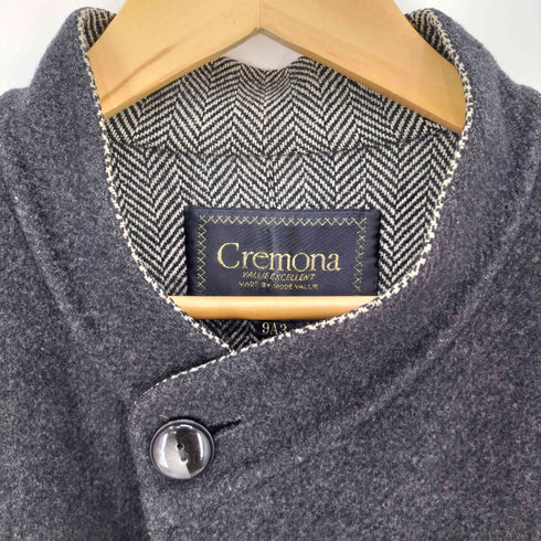 Cremona 裏地ヘリンボーン ウール ダブルブレスト ノーカラー 2B ミドルコート レディース 9A3