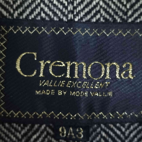 Cremona 裏地ヘリンボーン ウール ダブルブレスト ノーカラー 2B ミドルコート レディース 9A3