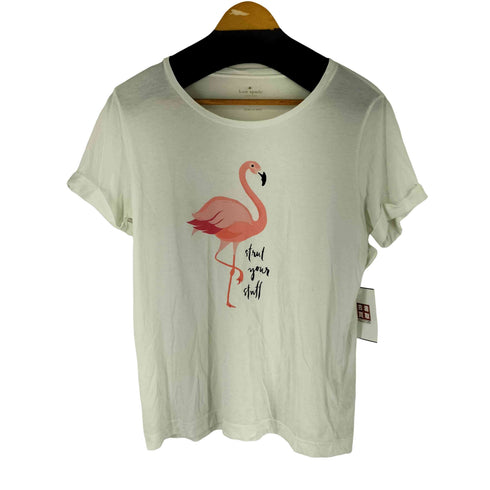 ケイトスペードニューヨーク kate spade NEW YORK フラミンゴプリント ロールアップスリーブ Tシャツ レディース JPN:M