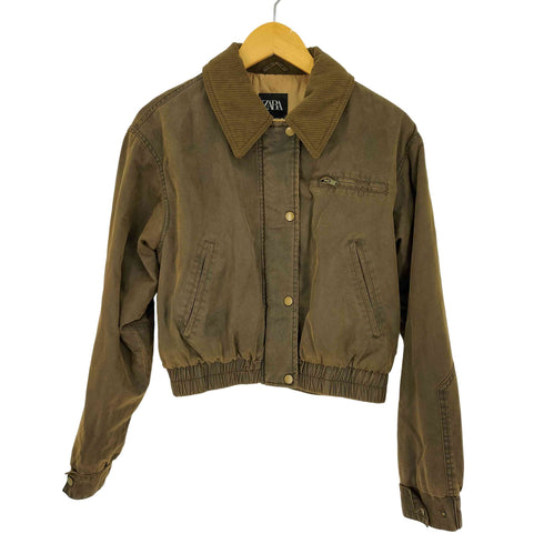 ザラ ZARA CORDUROY COLLAR WAXED CROP BOMBER クロップ ワックス加工 ブルゾン レディース import:S