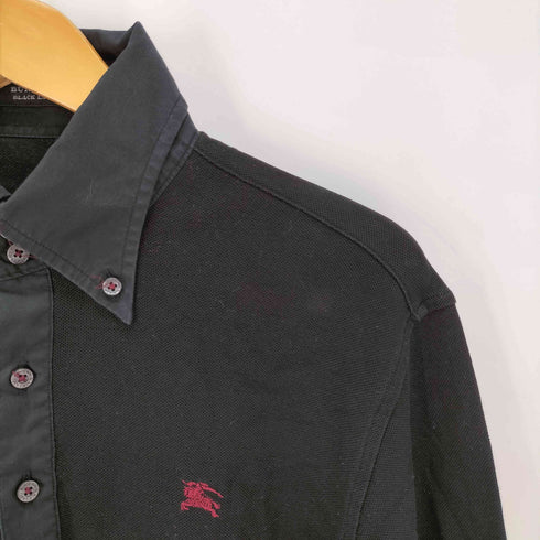 バーバリーブラックレーベル BURBERRY BLACK LABEL 刺繍ロゴ リブ切替 長袖 ポロシャツ レディース US:0-2
