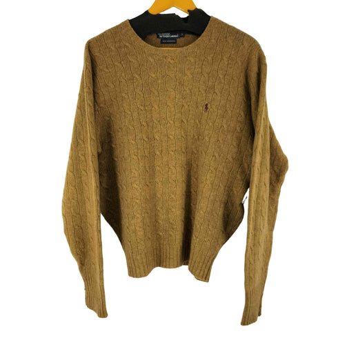 ポロバイラルフローレン Polo by RALPH LAUREN 90S スモールポニー刺繍 LAMBSWOOL ケーブル編み クルーネック セーター メンズ import:M