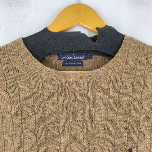 ポロバイラルフローレン Polo by RALPH LAUREN 90S スモールポニー刺繍 LAMBSWOOL ケーブル編み クルーネック セーター メンズ import:M