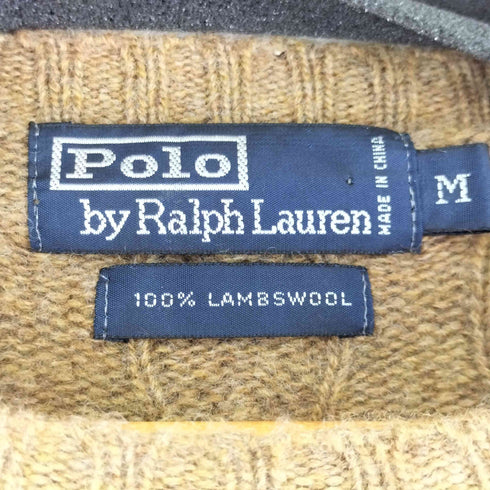 ポロバイラルフローレン Polo by RALPH LAUREN 90S スモールポニー刺繍 LAMBSWOOL ケーブル編み クルーネック セーター メンズ import:M