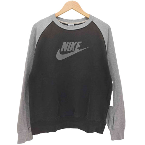 ナイキ NIKE 00S グレータグ スウッシュロゴ フロッキープリント ダメージ ラグランスリーブ スウェット メンズ import:M