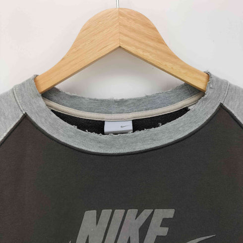 ナイキ NIKE 00S グレータグ スウッシュロゴ フロッキープリント ダメージ ラグランスリーブ スウェット メンズ import:M