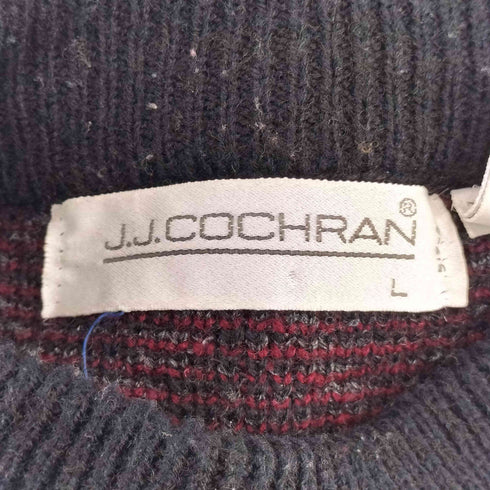 J.J.COCHRAN 80-90S スエード切替 総柄 モックネック ウール ニット メンズ import:L