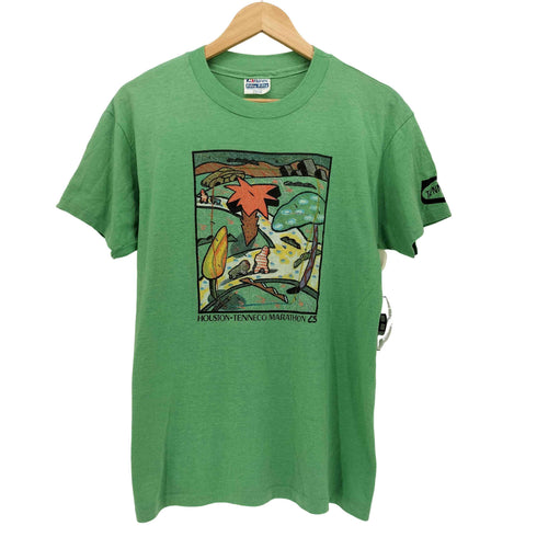 HANESボディ80S USA製 フロントプリント クルーネック S/S Tシャツ シングルステッチ メンズ import:L