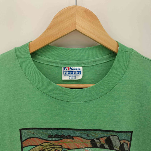 HANESボディ80S USA製 フロントプリント クルーネック S/S Tシャツ シングルステッチ メンズ import:L