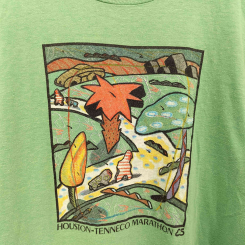 HANESボディ80S USA製 フロントプリント クルーネック S/S Tシャツ シングルステッチ メンズ import:L