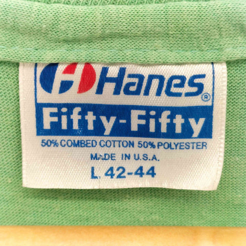 HANESボディ80S USA製 フロントプリント クルーネック S/S Tシャツ シングルステッチ メンズ import:L