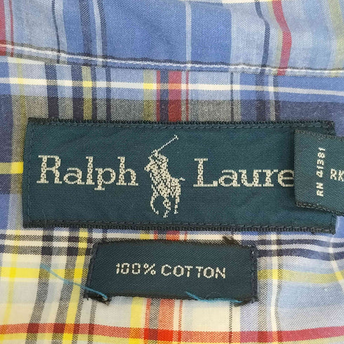 ラルフローレン RALPH LAUREN 90-00s マドラスチェック ポニー刺繍 S/S 半袖 ボタンダウンシャツ メンズ 2X
