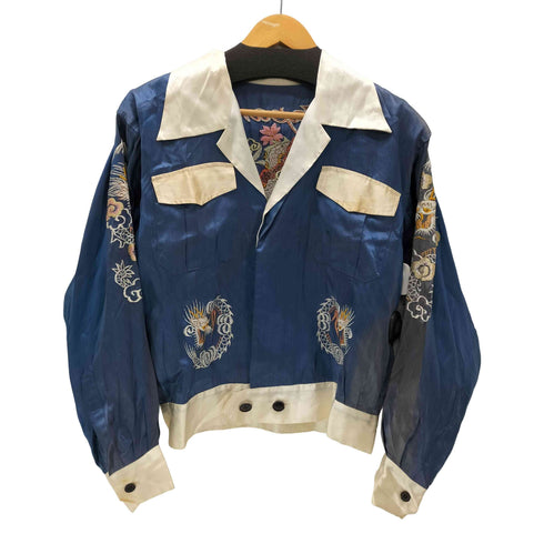 40-50S 龍 虎 JAPAN マップ 日本地図 両面 刺繍 スカ シャツ ジャケット VINTAGE ヴィンテージ メンズ