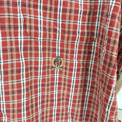 トミーヒルフィガー TOMMY HILFIGER シアサッカー 半袖 ボタンダウンシャツ メンズ import:XL