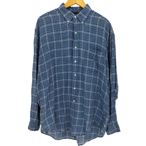 ラルフローレン RALPH LAUREN 90s BLAKE リネン ボタンダウン チェック 長袖シャツ メンズ import:L