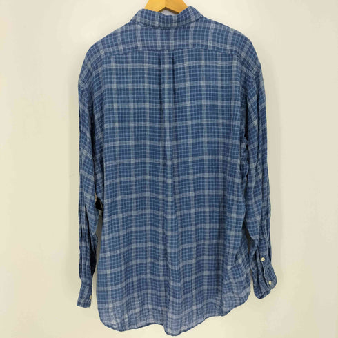 ラルフローレン RALPH LAUREN 90s BLAKE リネン ボタンダウン チェック 長袖シャツ メンズ import:L