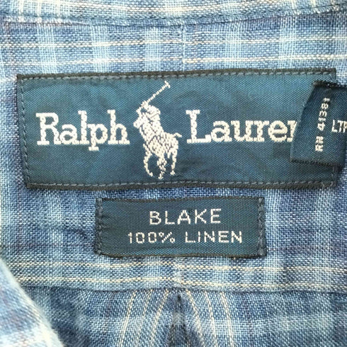 ラルフローレン RALPH LAUREN 90s BLAKE リネン ボタンダウン チェック 長袖シャツ メンズ import:L