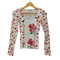 デシグアル Desigual White blouse with floral print フラワープリント インサイドアウト リブ L/S カットソー レディース import:S