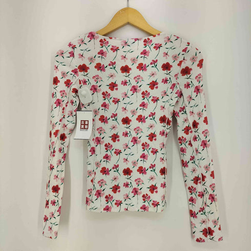 デシグアル Desigual White blouse with floral print フラワープリント インサイドアウト リブ L/S カットソー レディース import:S