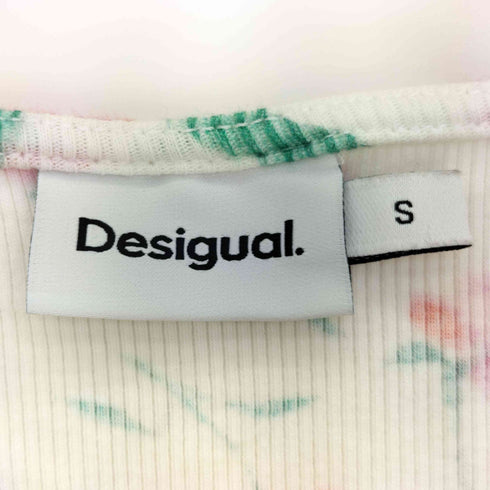 デシグアル Desigual White blouse with floral print フラワープリント インサイドアウト リブ L/S カットソー レディース import:S