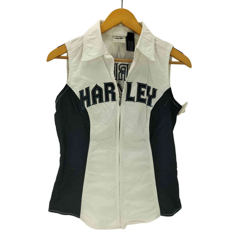 ハーレーダビッドソン HARLEY-DAVIDSON 00S ノースリーブ ジップアップ レーシング シャツ ベスト Y2K レディース import:S