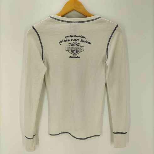 ハーレーダビッドソン HARLEY-DAVIDSON USA製 両面プリント サーマル ワッフル L/S カットソー Tシャツ ロンT ラインストーン Y2K コピーライト2011 レディース