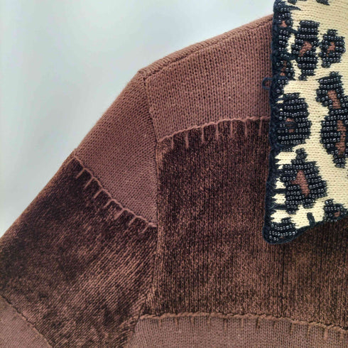 90s BEREK レオパード ビーズ 刺繍 ニット地切替 レディース import:S