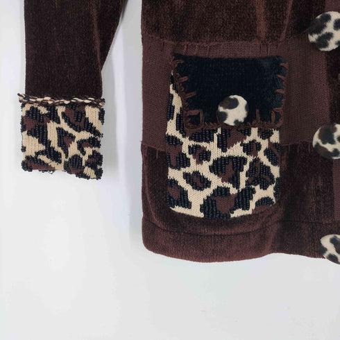 90s BEREK レオパード ビーズ 刺繍 ニット地切替 レディース import:S