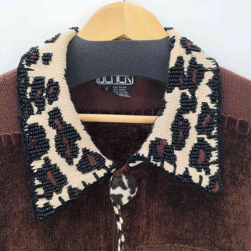 90s BEREK レオパード ビーズ 刺繍 ニット地切替 レディース import:S