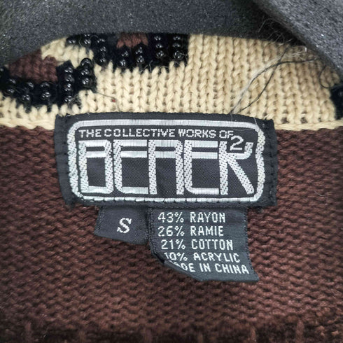 90s BEREK レオパード ビーズ 刺繍 ニット地切替 レディース import:S