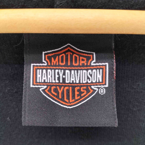 ハーレーダビッドソン HARLEY-DAVIDSON 00S OLD ロゴ バイク モーターサイクル 両面 プリント ラウンド ネック サーマル ワッフル パーカー フーディー カットソー Y2K レディース import:L