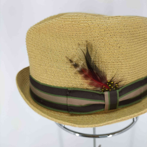 NEW YORK HAT USA製 羽根飾り ストローハット レディース 7-7½