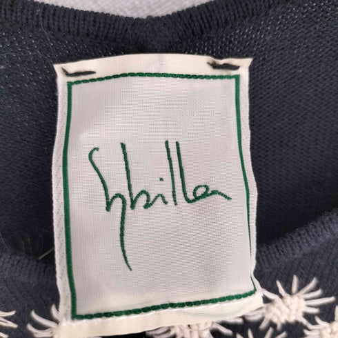 シビラ Sybilla 花柄刺繍切替コットンニットベスト レディース