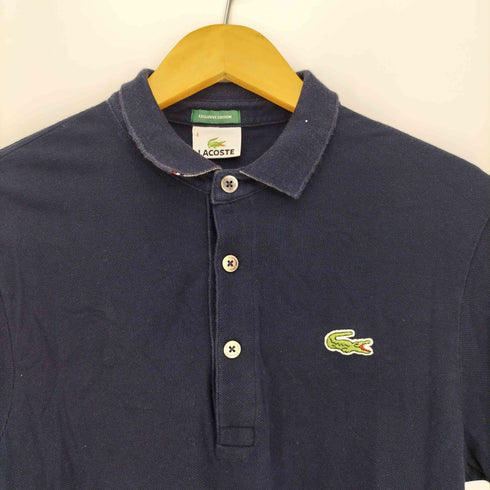 ラコステ LACOSTE 別注 襟裏切替 トリコロールライン ロゴ刺繍 鹿の子 半袖 ポロシャツ メンズ JPN:4