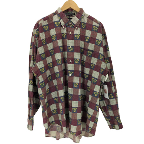 ドッカーズ DOCKERS 90S 紺タグ リーフ柄 ブロックチェック コットンボタンダウンシャツ メンズ import:L