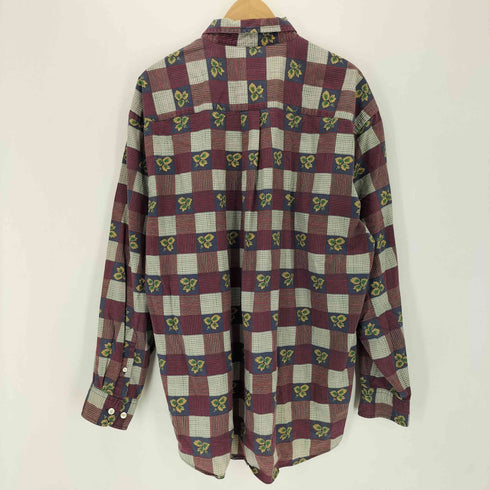 ドッカーズ DOCKERS 90S 紺タグ リーフ柄 ブロックチェック コットンボタンダウンシャツ メンズ import:L