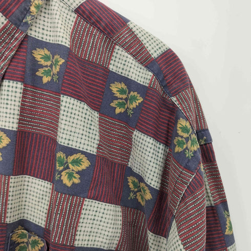 ドッカーズ DOCKERS 90S 紺タグ リーフ柄 ブロックチェック コットンボタンダウンシャツ メンズ import:L