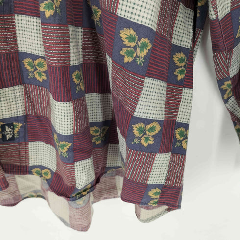 ドッカーズ DOCKERS 90S 紺タグ リーフ柄 ブロックチェック コットンボタンダウンシャツ メンズ import:L