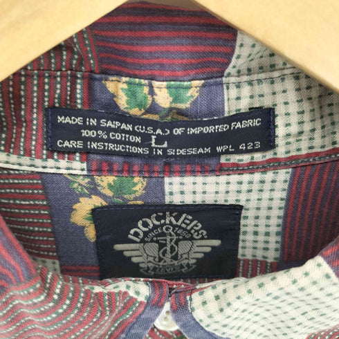 ドッカーズ DOCKERS 90S 紺タグ リーフ柄 ブロックチェック コットンボタンダウンシャツ メンズ import:L