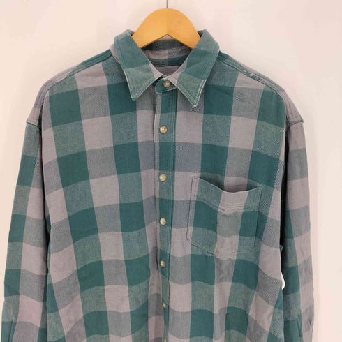 エディーバウアー Eddie Bauer 90S 白タグ ブロックチェック柄 L/S シャツ メンズ import:L