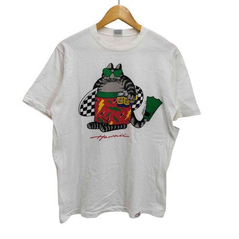 クレイジーシャツ CRAZY SHIRTS 90S USA製 クリバンキャット プリント S/S クルーネック Tシャツ メンズ import:L