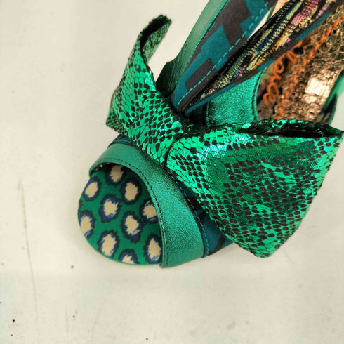 Irregular Choice メタリックグリーン リボンモチーフ ハイヒール レディース JPN:38